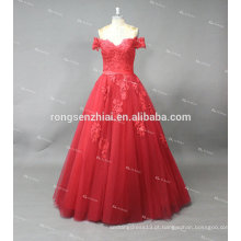 ED Bridal Off Shoulder Tulle Vermelho com Lace Applique Lace Up Alibaba Prom Dress